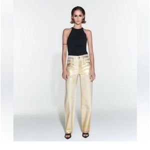 NWT Zara Limited Edition Gold Metallic Coated Jean